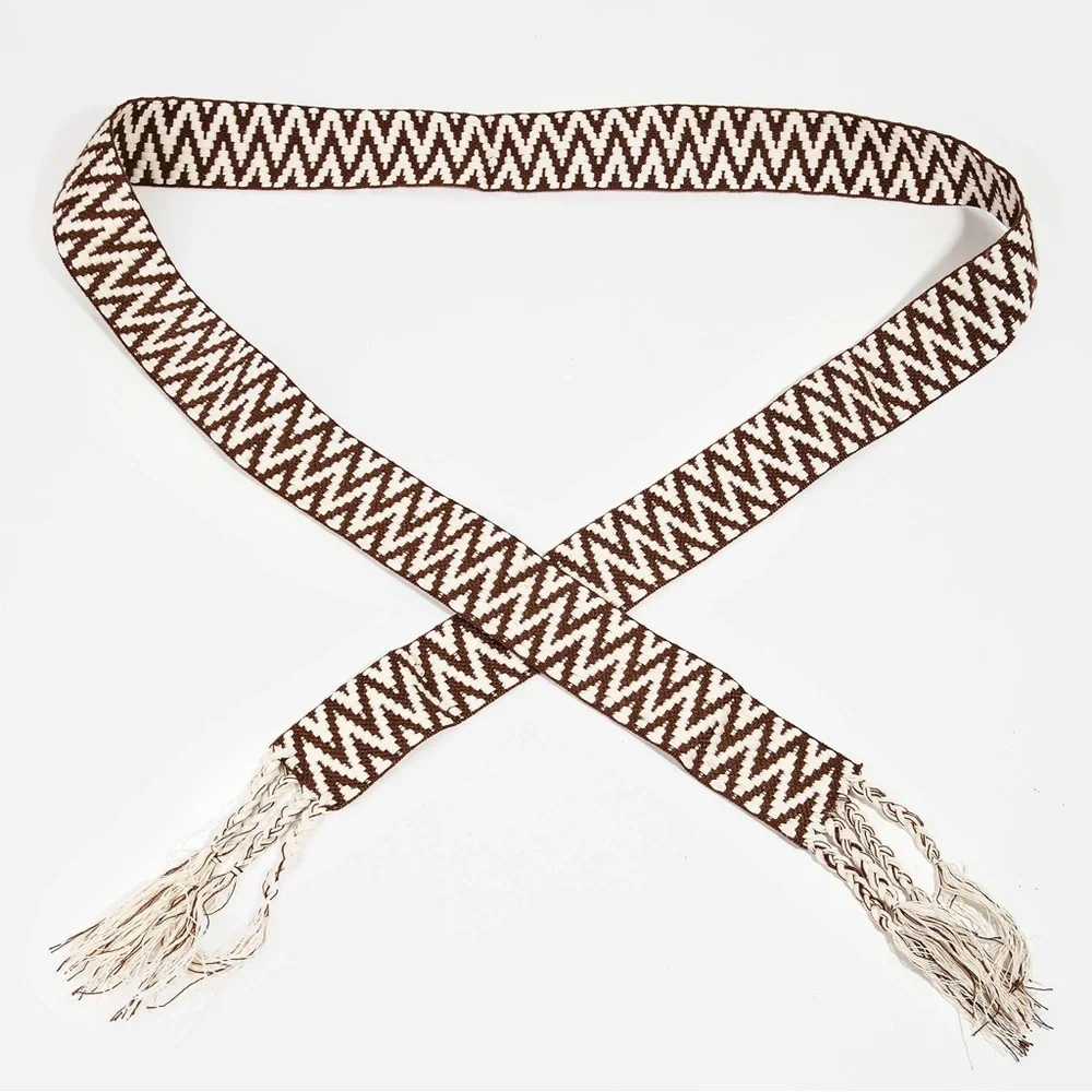 Boho Zig Zag Pattern Braided Belt 60” available in Black or Brown